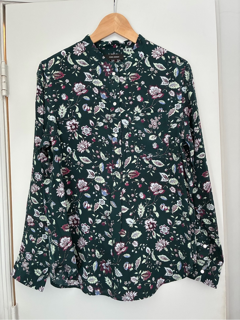 Isabel Marant Green Floral 100% Silk Gemma Popover Top Blouse FR38/US6